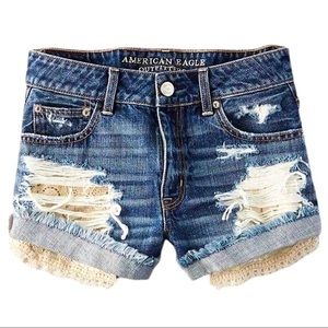 AE Low-Rise Super Stretch Festival Destroyed Lace Denim Shorts